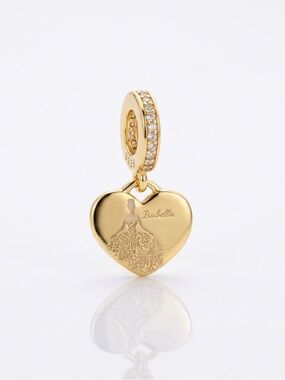 Yellow Gold Personalized Quinceanera Heart Dangle Charm